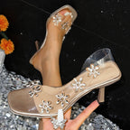 Transparente PVC-Damensandalen mit glänzenden Blumen - Dalia