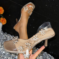 Sandales pour femmes en PVC transparent avec fleurs brillantes - Dalia