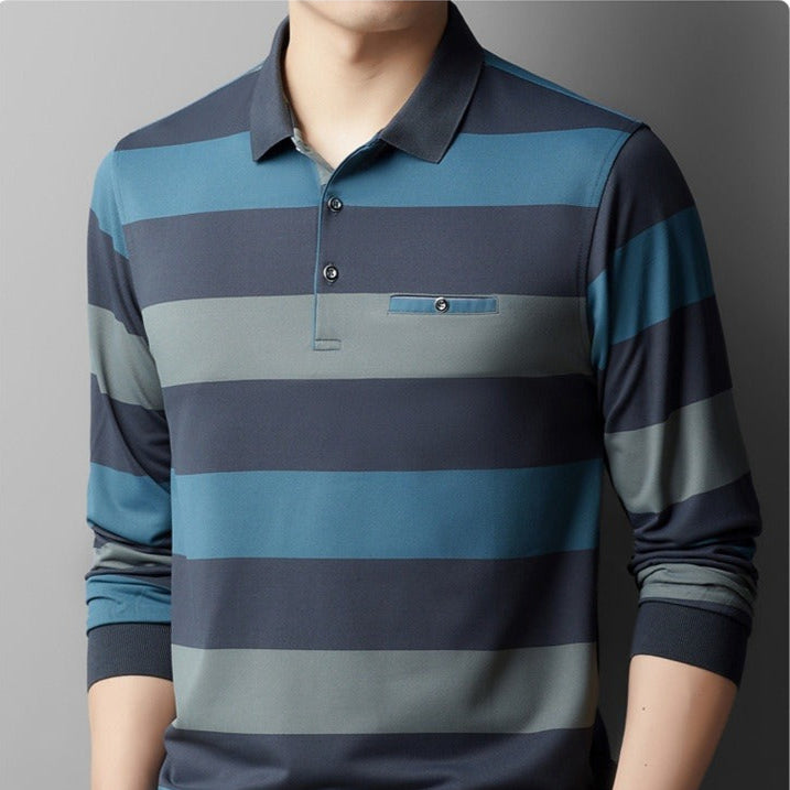 Breit gestreiftes Herren-Poloshirt aus Stretchgewebe - Damian