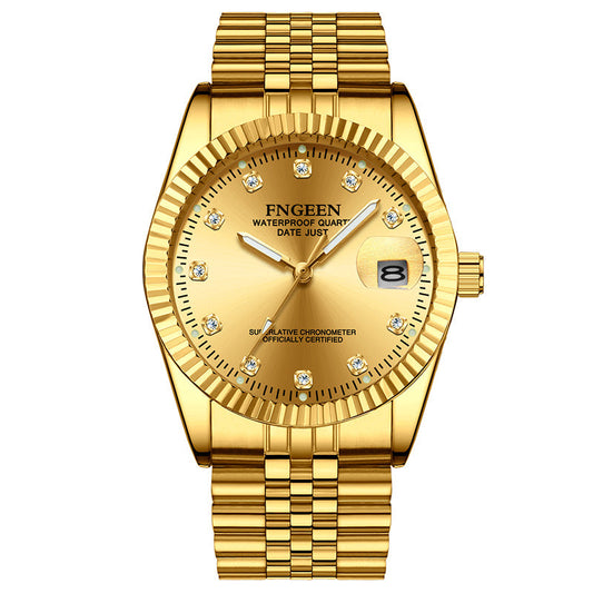Montre pour homme en acier inoxydable avec lunette cannelée