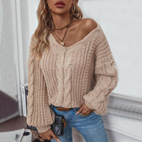 Kia - Damenpullover mit Puffärmeln aus Twisted Mesh mit V-Ausschnitt