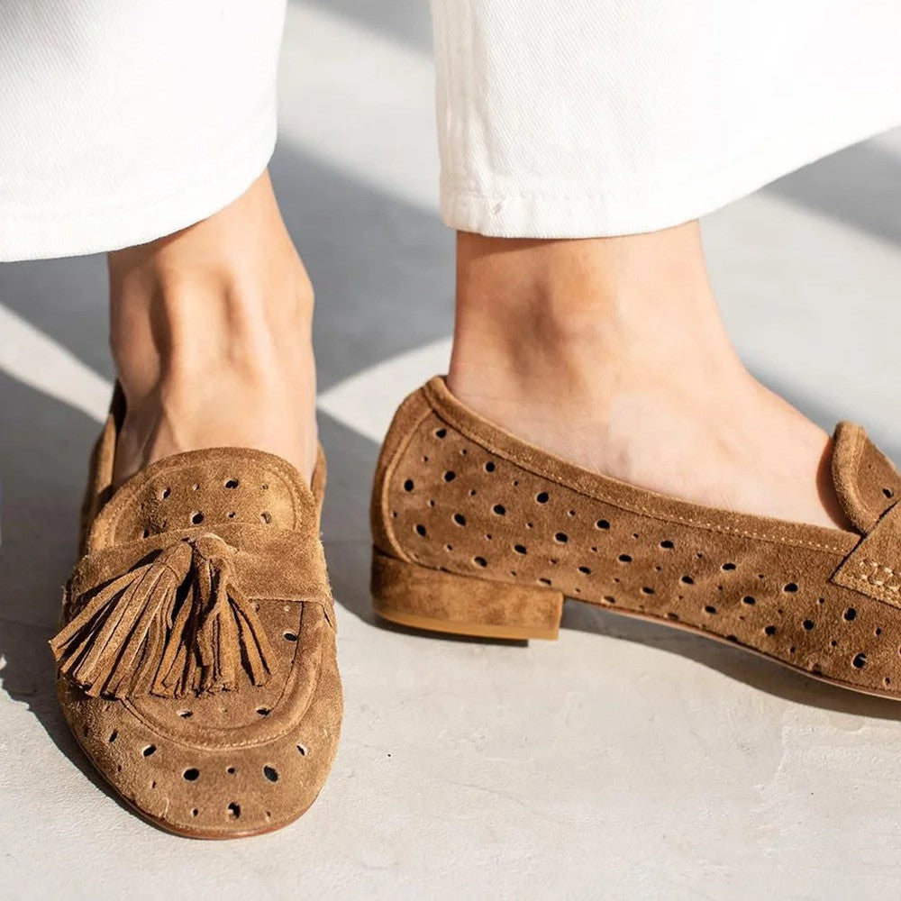 Damen Slipper aus Wildleder mit Quasten - Arlise