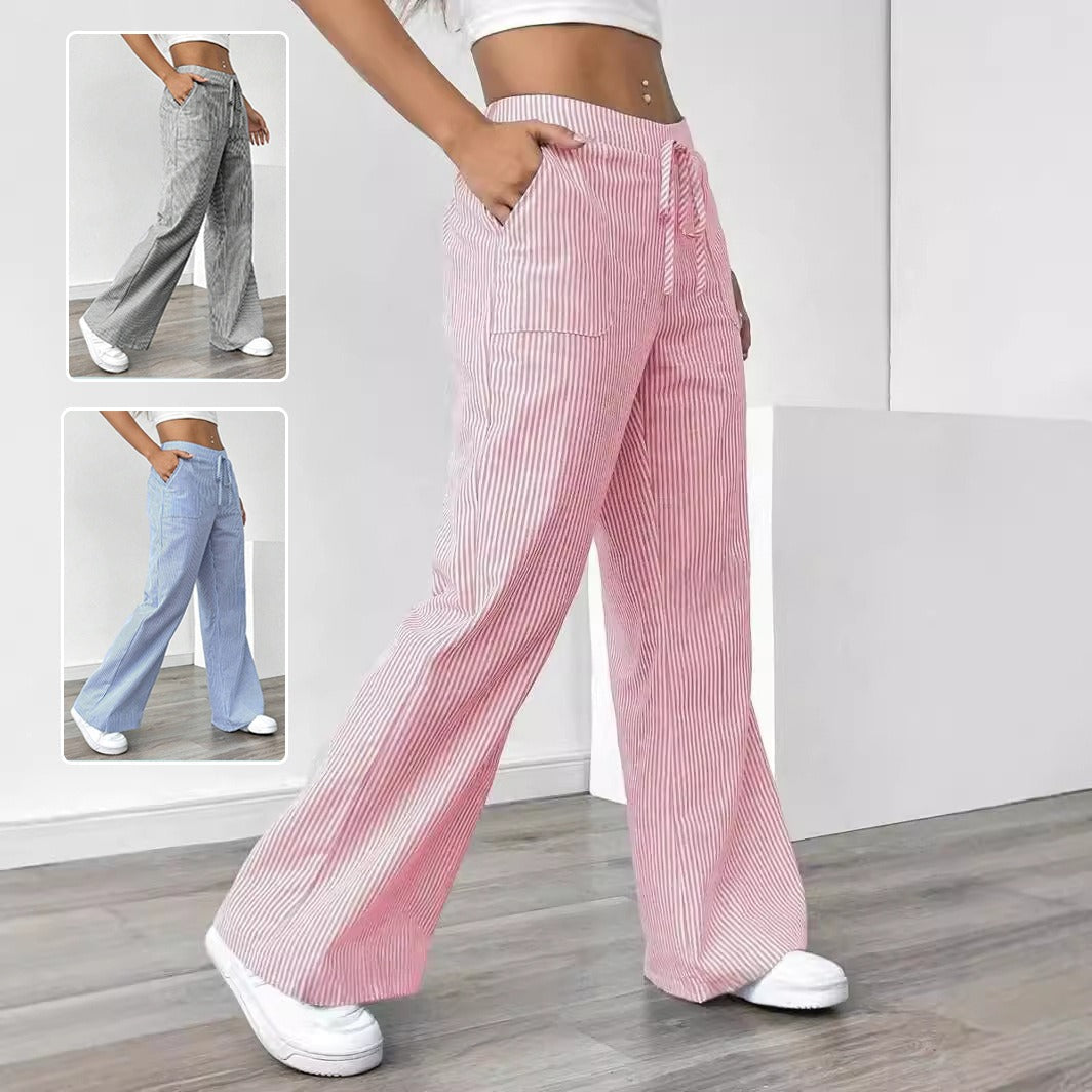 Gestreifte Damenhose mit weiten Beintaschen - Julieta