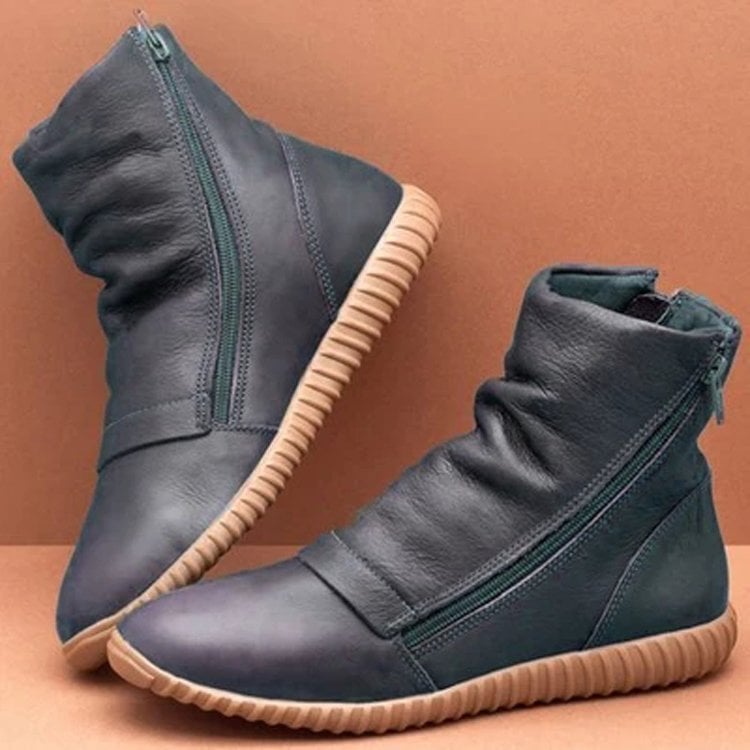 Strukturierte mittelhohe Lederstiefel für Damen - Zena