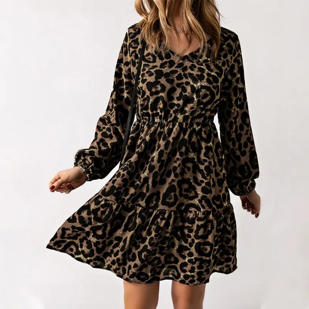 Enna - Robe à Manches Longues Imprimé Léopard Femme