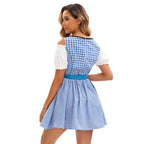 Dirndl Damen Kariert Blau Bestickt - Emilie