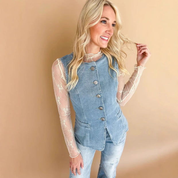 Madleen - Gilet en jean décontracté sans manches pour femme