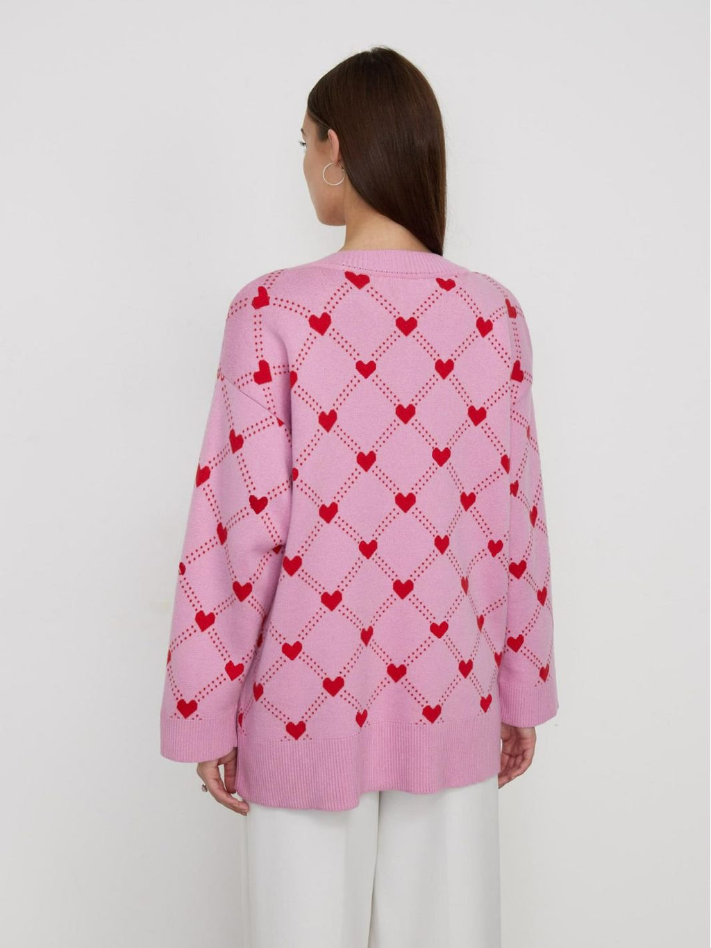 Damen Strickjacke mit Knöpfen und Herzdruck - Leeni