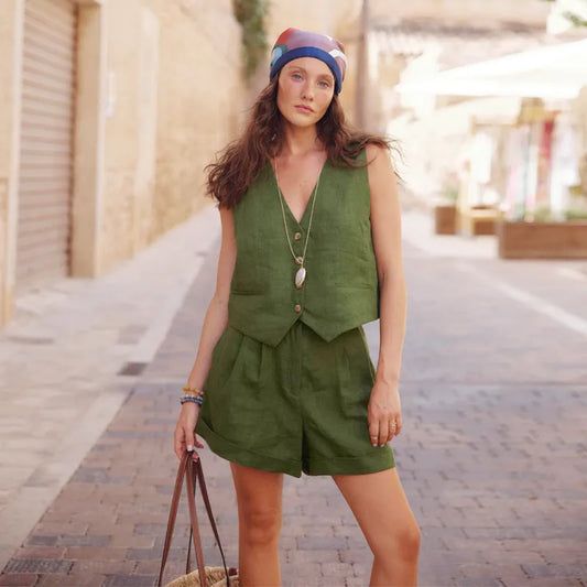 Selene - Ensemble en coton et lin vert