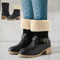 Vale - Damen Halbwadenstiefel zum Anziehen mit dickem Absatz, Schnalle und weichem Futter