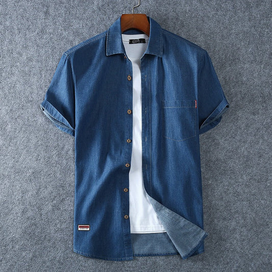 Chemise en denim pour hommes, manches courtes, coton bleu - Denver