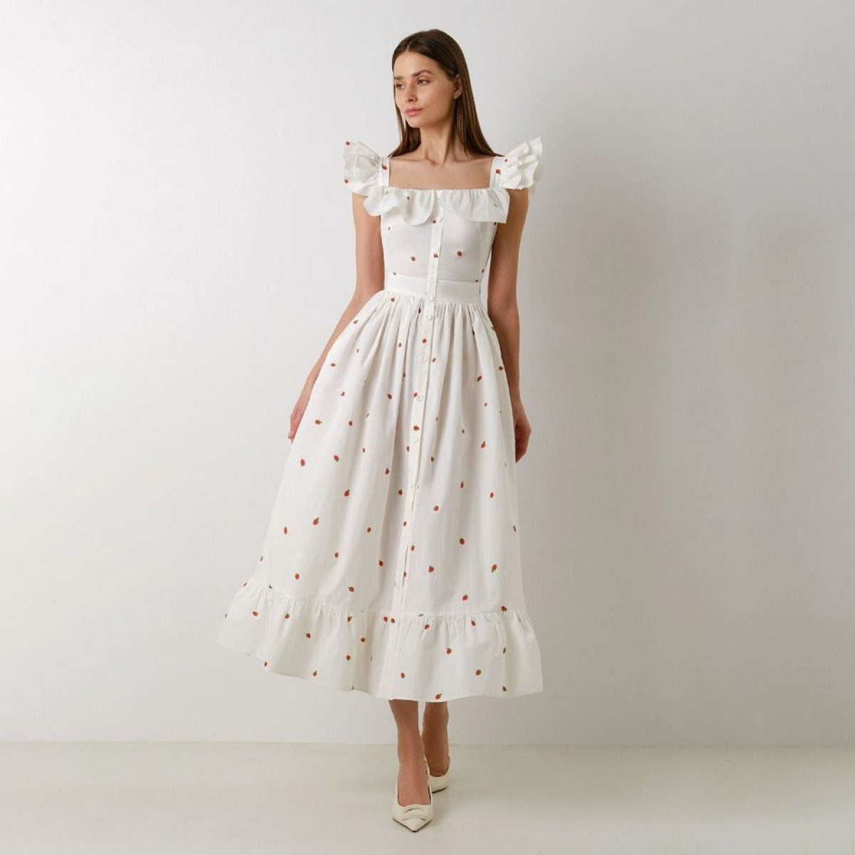Langes Kleid mit Blumenmuster und quadratischem Ausschnitt - Camille