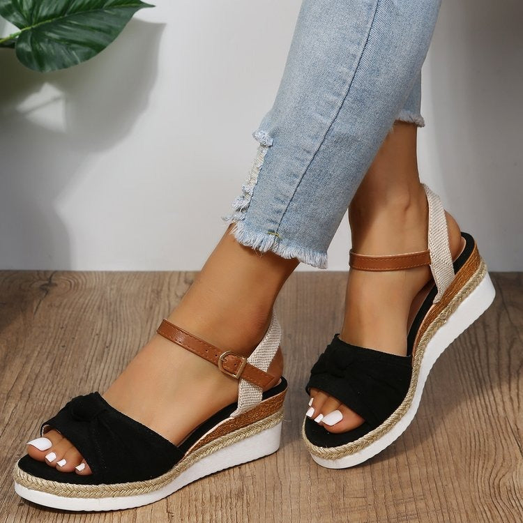 Damen-Sandalen aus Segeltuch mit lässiger Schleife im Plateau-Stil - Beatriz