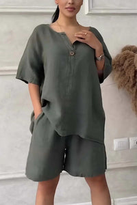 Ensemble décontracté de chemisiers et de shorts à taille haute pour femmes - Maike