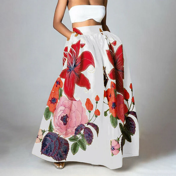 Maxi-jupe femme à imprimé floral, taille haute et stylée