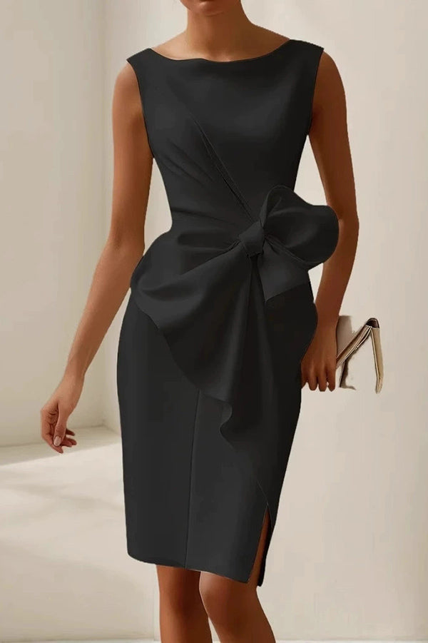 Damen Elegantes Midi Kleid Tailliert Schleife Ärmellos – Ailbhe