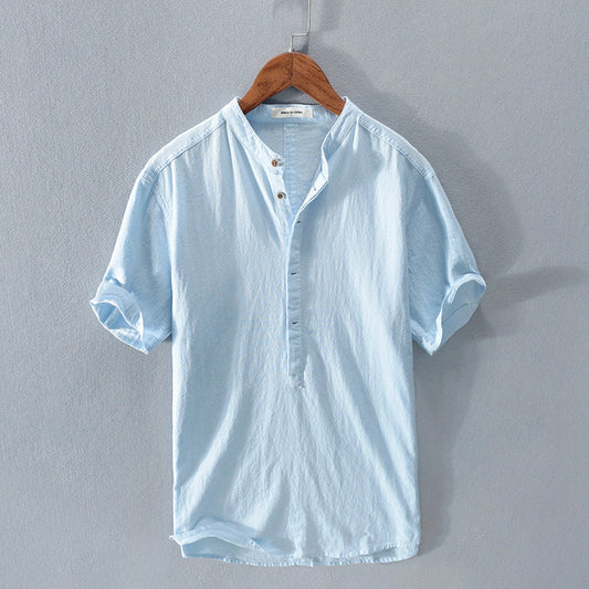 Chemise homme décontractée coton lin lin bleu ciel à boutons - Elias