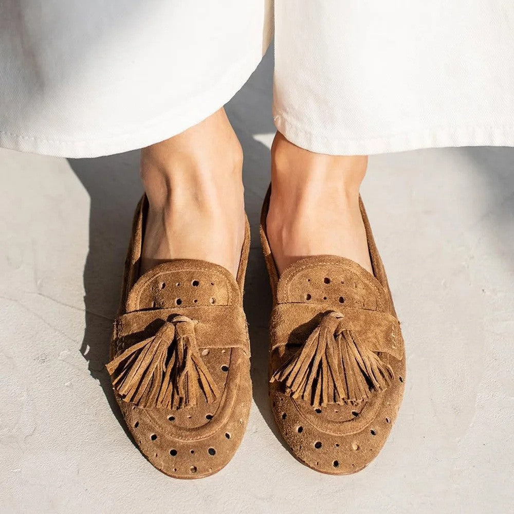 Damen Slipper aus Wildleder mit Quasten - Arlise