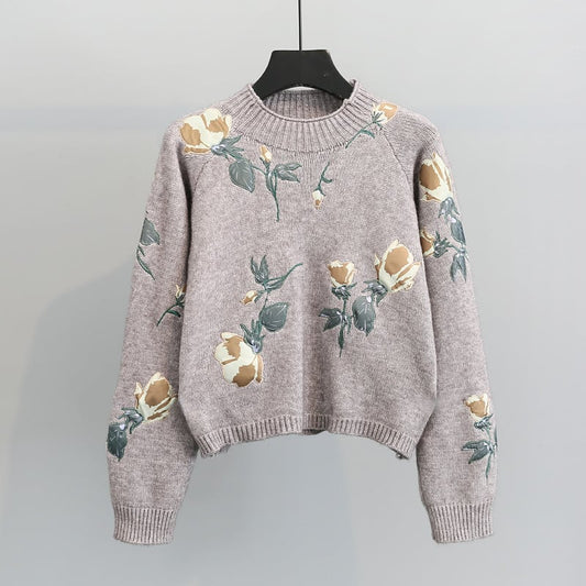 Pull en maille avec broderie florale pour femmes - Adrienne