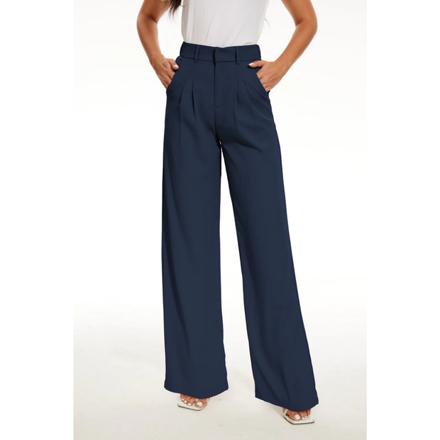 Pantalon décontracté pour femme - Côte haute - Jambe large