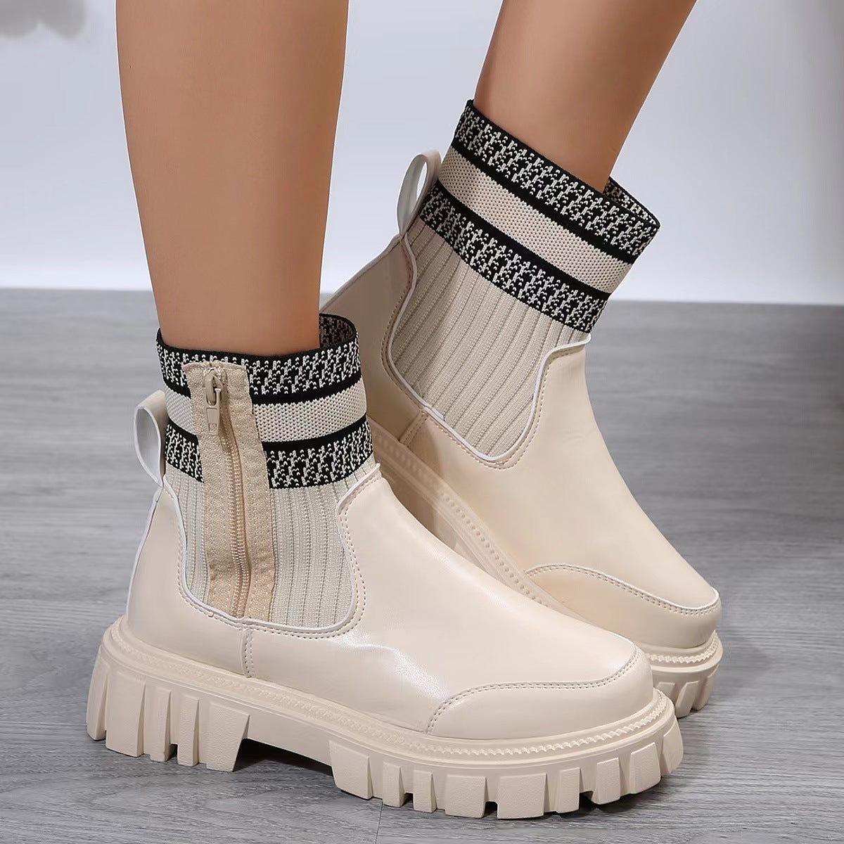 Damenstiefeletten mit dicker Sohle im Patchwork-Stil - Marisse