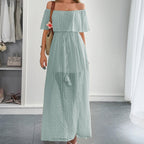 Langes Kleid aus Plumeti-Chiffon mit fließendem Bootsausschnitt - Noelia