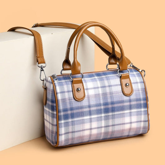 Sac à bandoulière pour femmes à imprimé tartan et poignées contrastées - Milena