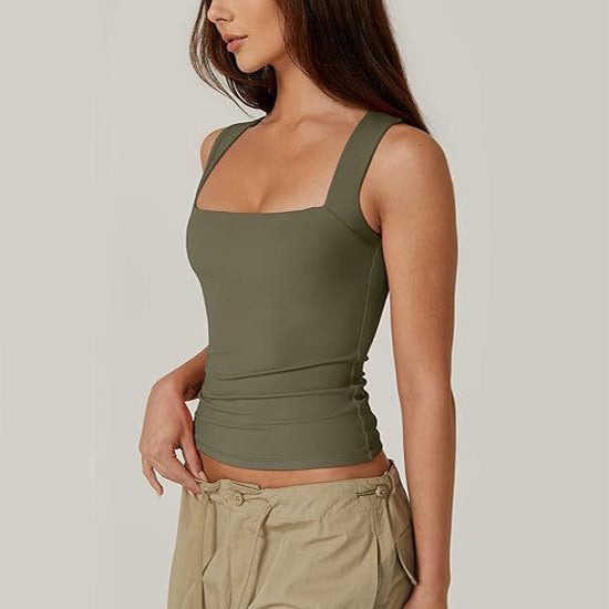 Damen-Top mit quadratischem Ausschnitt und ärmellosem Stretch-Stoff - Elina