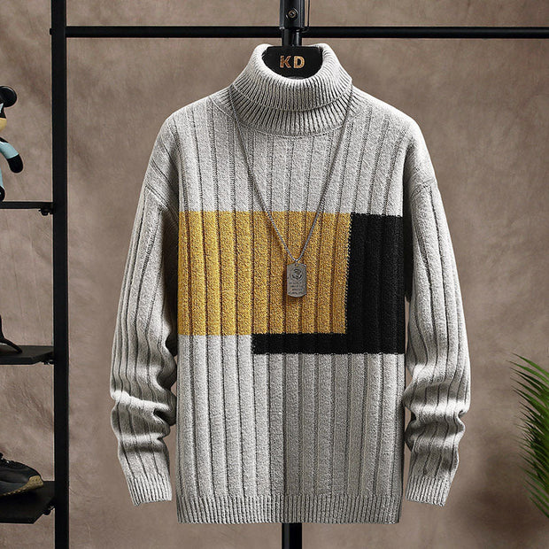 Antoine - Zweifarbiger, gerippter Rollkragenpullover für Herren