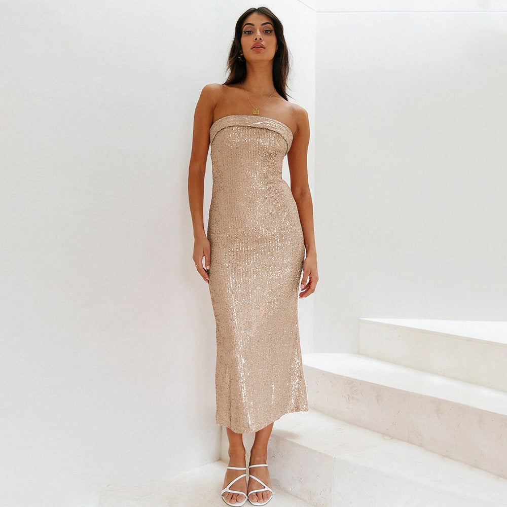 Trägerloses Damenkleid mit Pailletteneffekt - Rylena