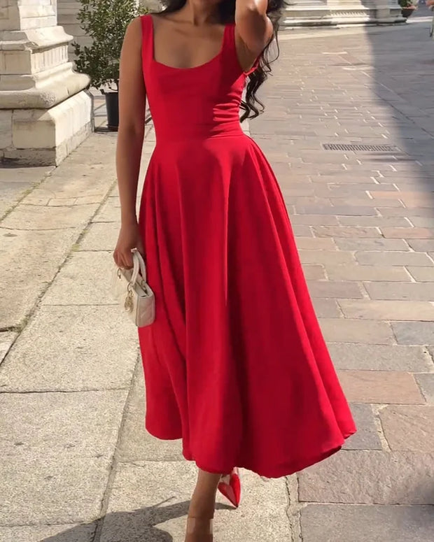 Kenya - Robe midi rouge à bretelles