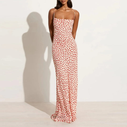 Lenay - Robe d'été longue et fluide à bretelles, imprimé floral et croisé
