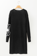 Arleth - Offene schulterfreie Duster-Strickjacke mit Blumenstickerei