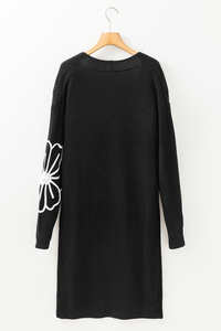 Arleth - Cardigan Duster Ouvert à Épaules Tombantes avec Broderie de Fleurs
