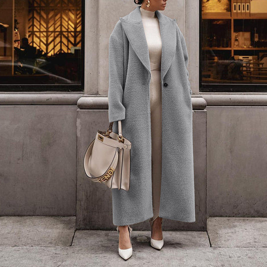 Manteau long en peluche à large revers pour femme - Sandra