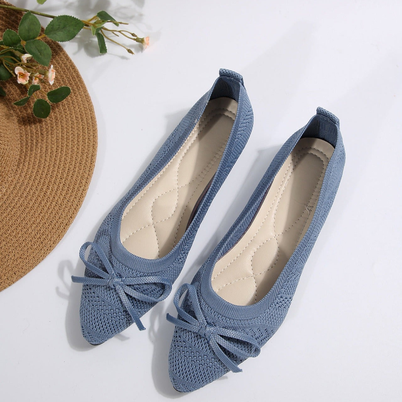 Damen-Ballerinas aus atmungsaktivem Strickgewebe mit dekorativer Schleife - Camila