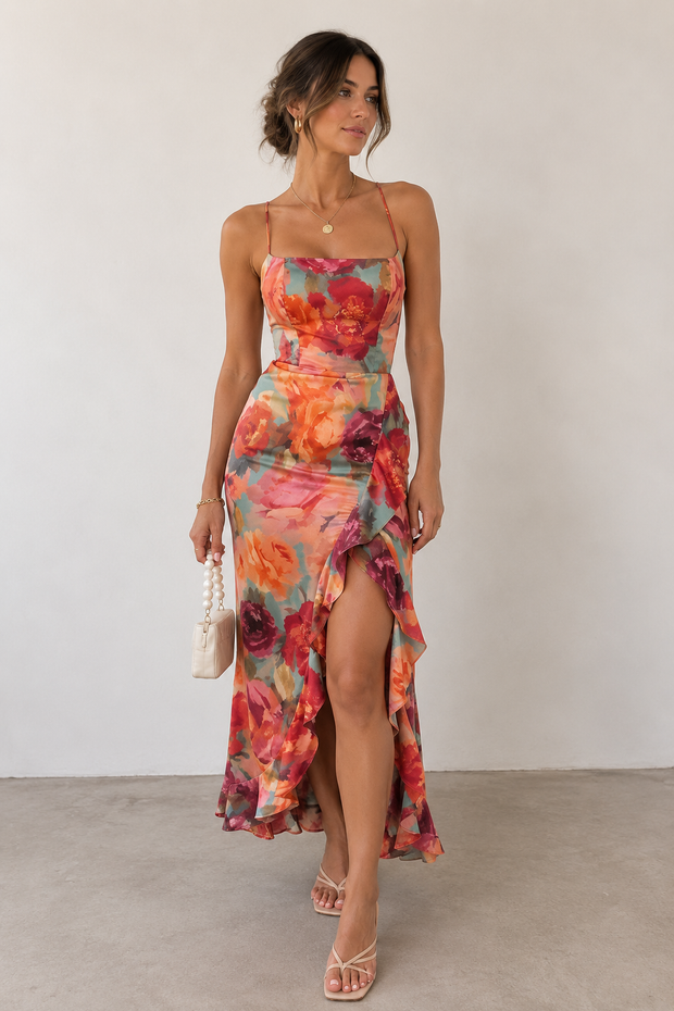 Langes Kleid mit Blumenmuster für Damen – Elda