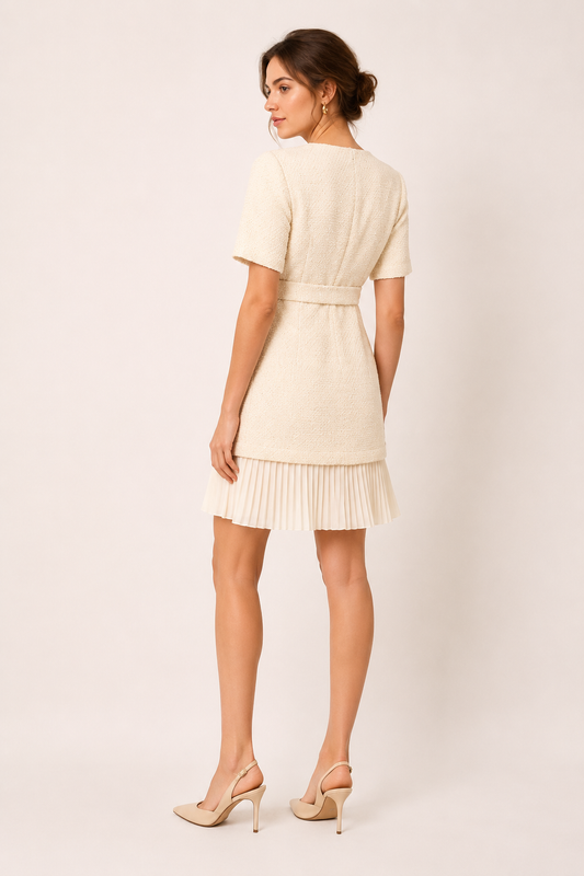 Robe courte ceinturée en tweed pour femmes - Anaís