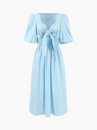 Jacqueline - Linen Cotton Tie Front Midi Dress