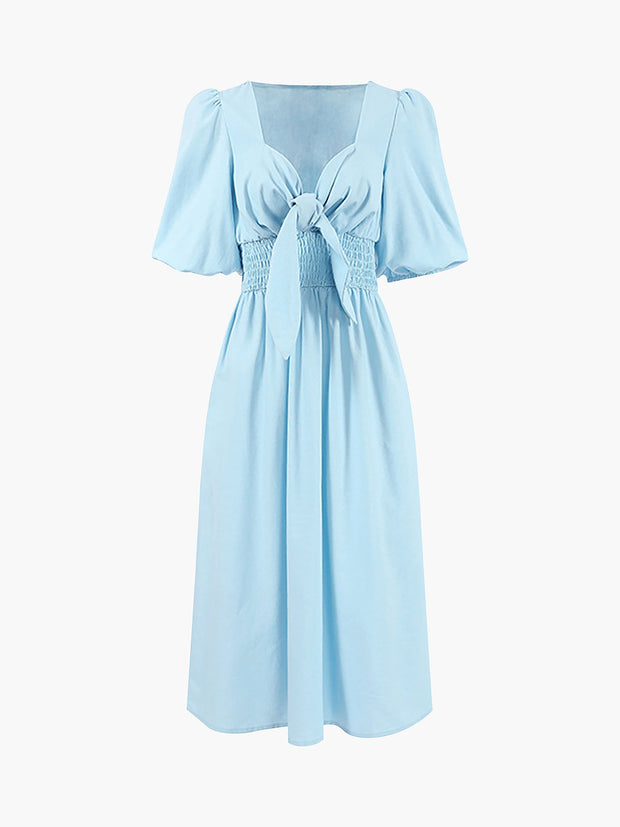 Jacqueline - Linen Cotton Tie Front Midi Dress