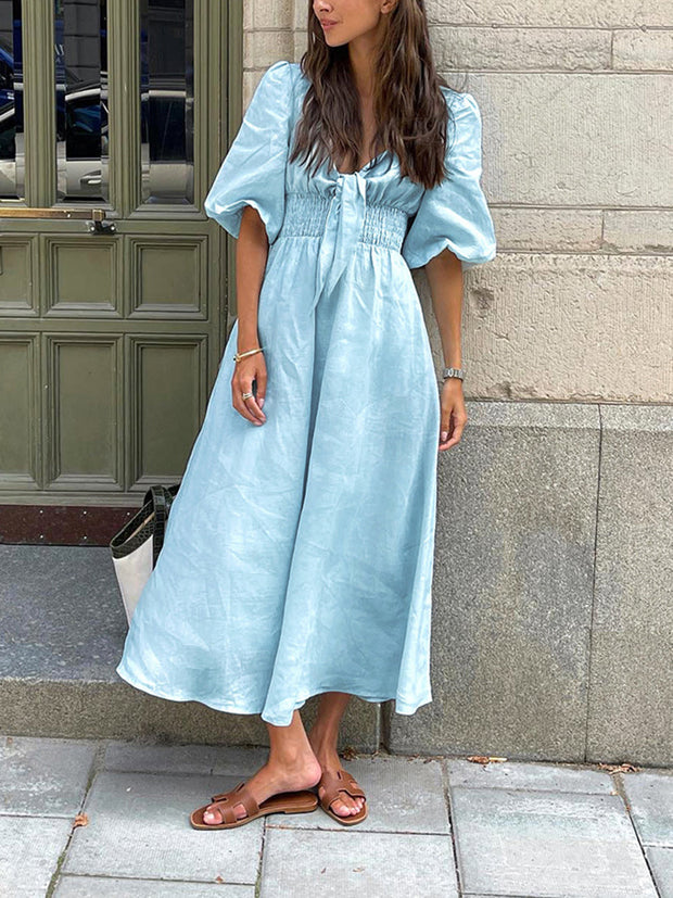 Jacqueline - Linen Cotton Tie Front Midi Dress
