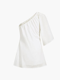 Camille - Robe Courte en Coton Lin Égéen à Une Manche