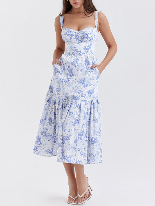 Clarise - Robe longue zippée à poches florales