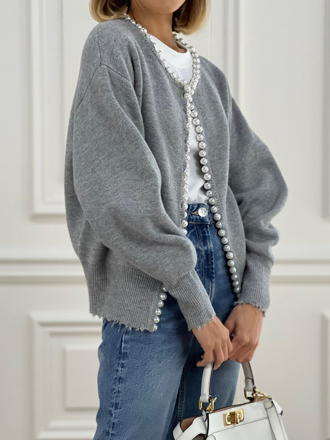 Damen Strickjacke mit Perlenbesatz - Ailvina