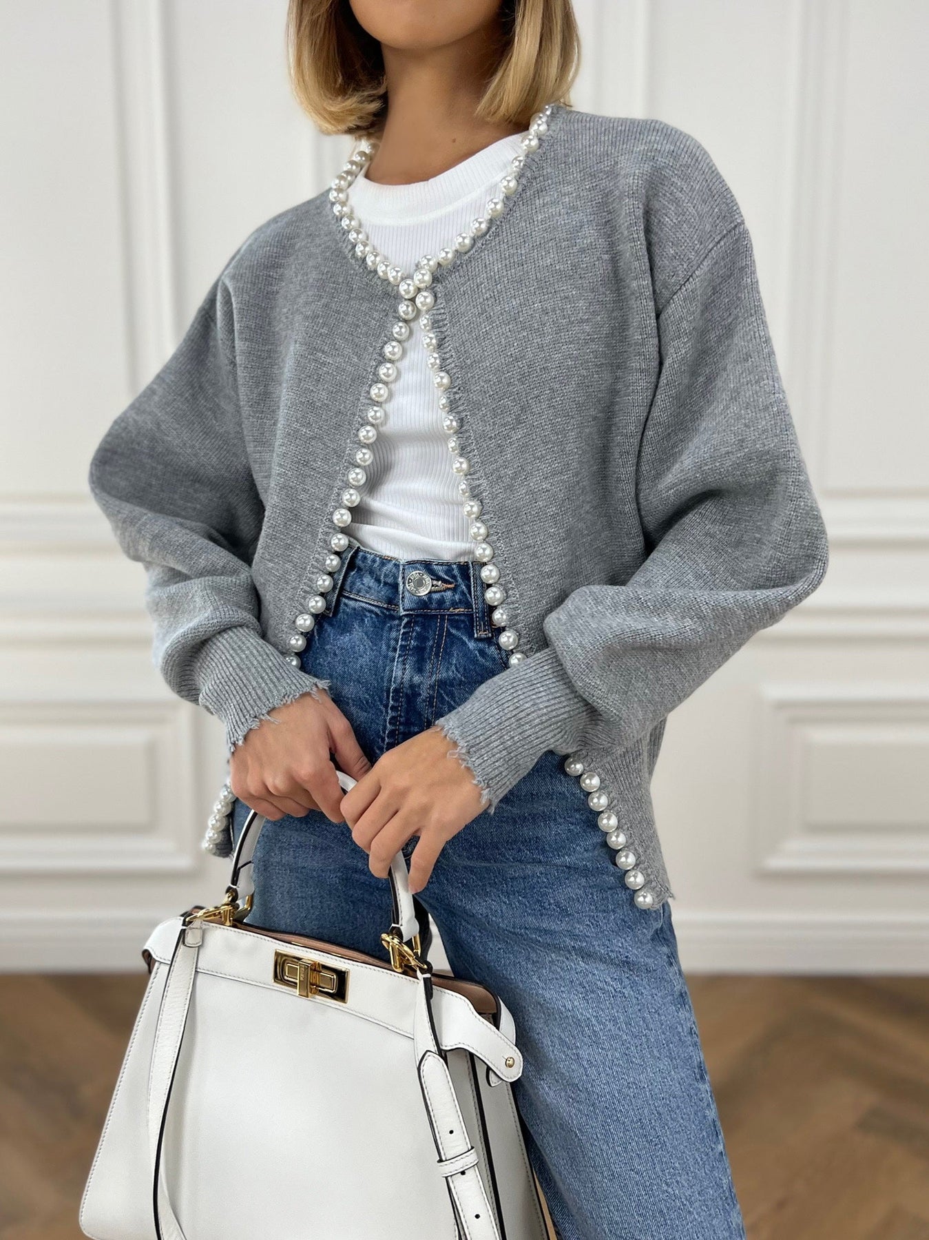 Damen Strickjacke mit Perlenbesatz - Ailvina