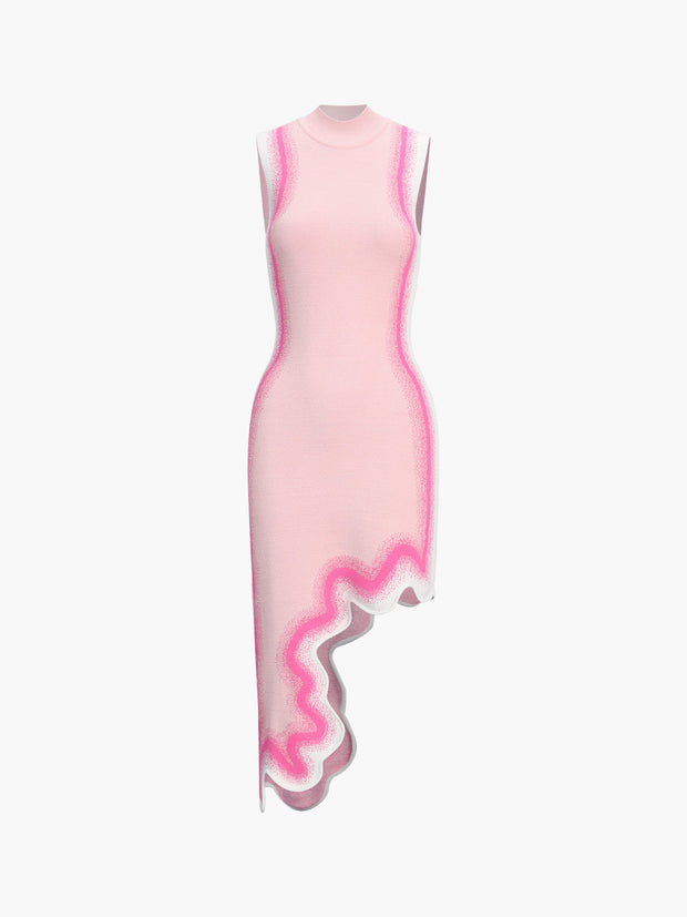 Giulia - Robe longue en tricot sans manches à bords irréguliers et ondulés