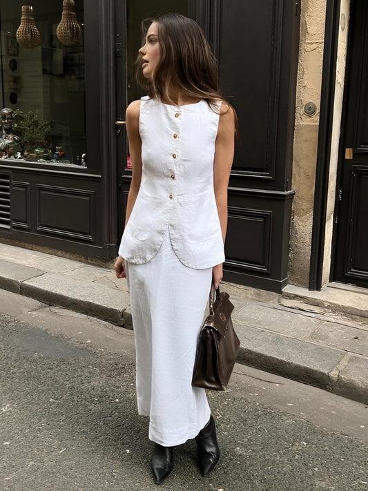 Xiomara - Ensemble jupe à col carré blanc chic