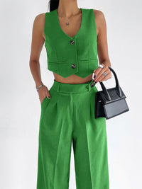 Velia - Ensemble gilet et pantalon unis à boutons