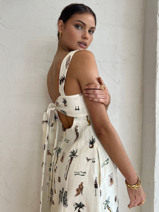 Aroa - Robe longue nouée à imprimé tropical