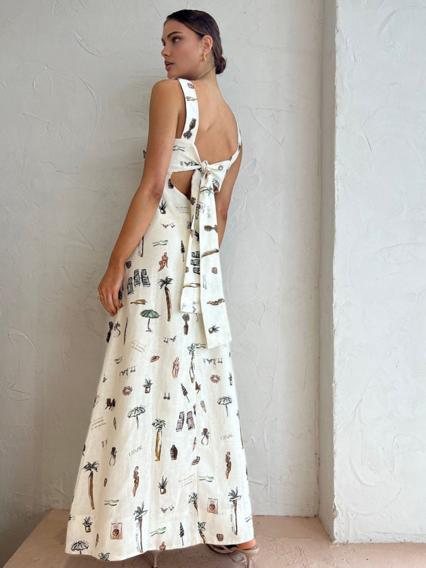 Aroa - Robe longue nouée à imprimé tropical